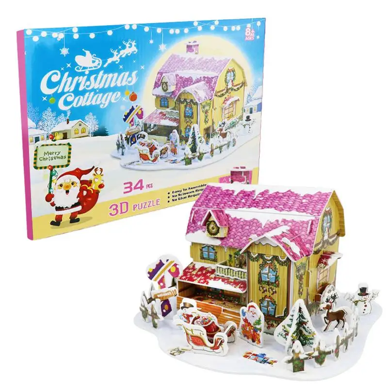 

3D Christmas Village Puzzle Christmas Village Theme Puzzles White Snow Scene Theme Small Town Christmas 3D Puzzles Decorations