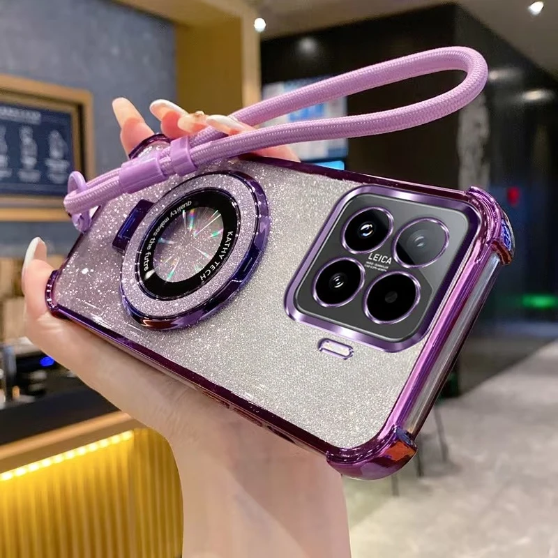 Luxury Glitter Phone Case with Wrist Strap Lanyard and Stand Feature - Shockproof Cover