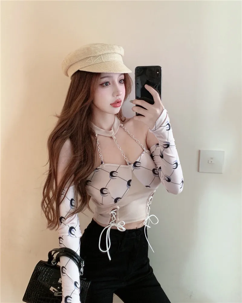 Impressão do Vintage Rendas até Corrente Fora do Ombro Chique Colheita Topo Camisa Feminina Sexy Slash Neck Halter Retalhos Tshirts Moda Roupas t 2 Computers & Electronics
