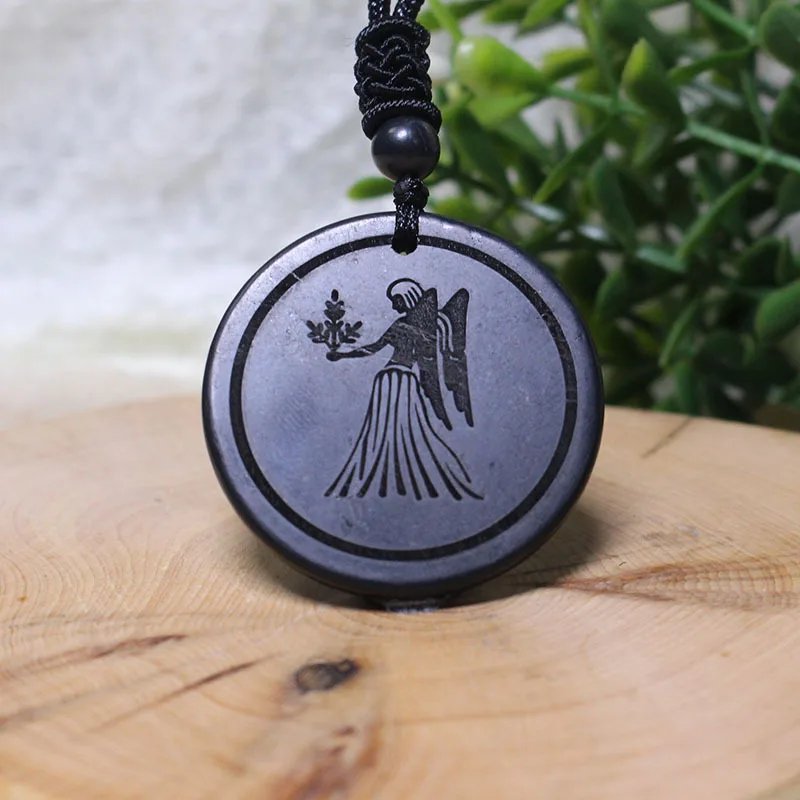 

Кулон с камнем Shungite, 12 знаков зодиака, ожерелье из натурального камня, чакра, балансировка