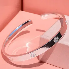 

S999 Silver Jewelry Bracelet Open Lucky Clover Glossy Ladies Bracelet Jewelry Valentine's Day Engagement Jewelry Gift Wholesale