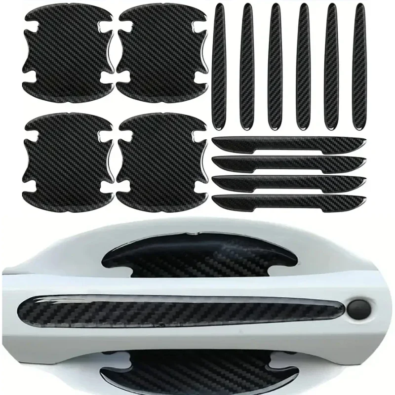 Carbon Fibre Door Bowl Sticker Universal Door Handle Protector Paint Scratch Resistant Anti-bump Strip Decoration Auto Parts