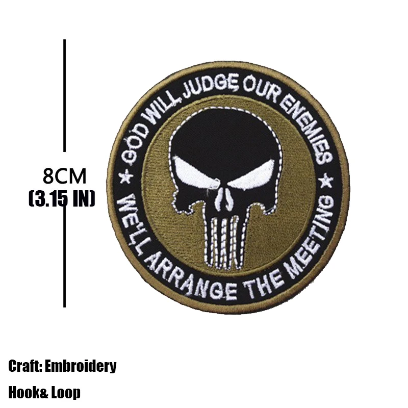 Tactical Embroidered Punisher Patch with Hook and Loop Fasteners