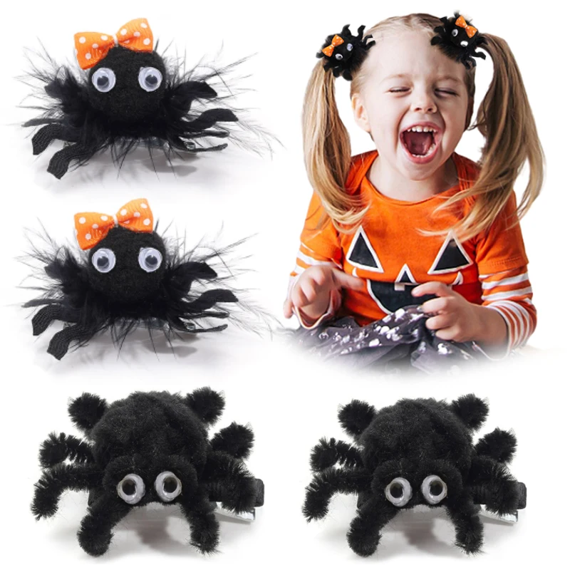 ncmama 2Pcs Halloween Spider Hair Clips For Baby Girls Cute Animal Hairpin Barrettes Kids Headdress Hair Accessories Party Decor 2pcs non skid bookends metal book stoppers decorative book ends animal modeling bookends