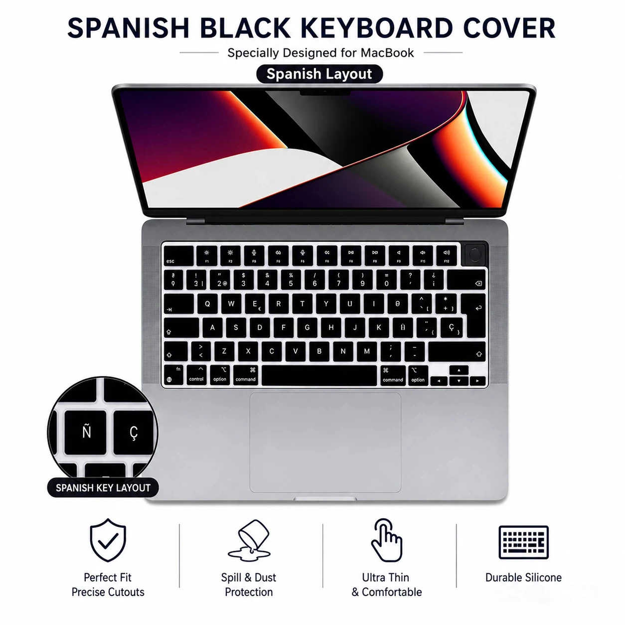 Spanish Silicone Keyboard Cover - Durable, High-Quality Protection
