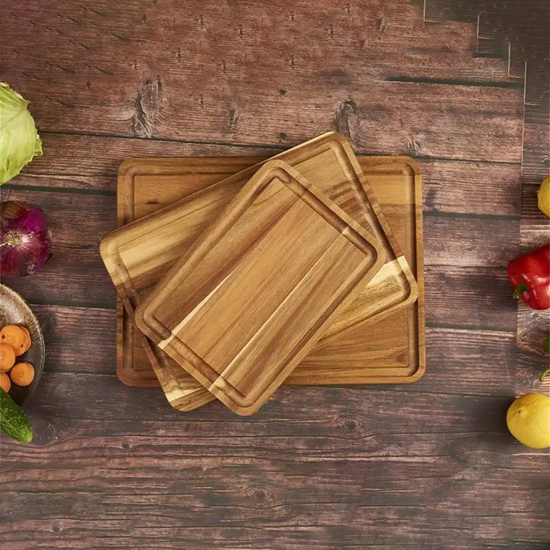 

Wooden Chopping Board, Acacia Wood Kitchen Solid Wood Cutting Board With End-Grain Large Wooden Cutting Boards Meat Vegetables