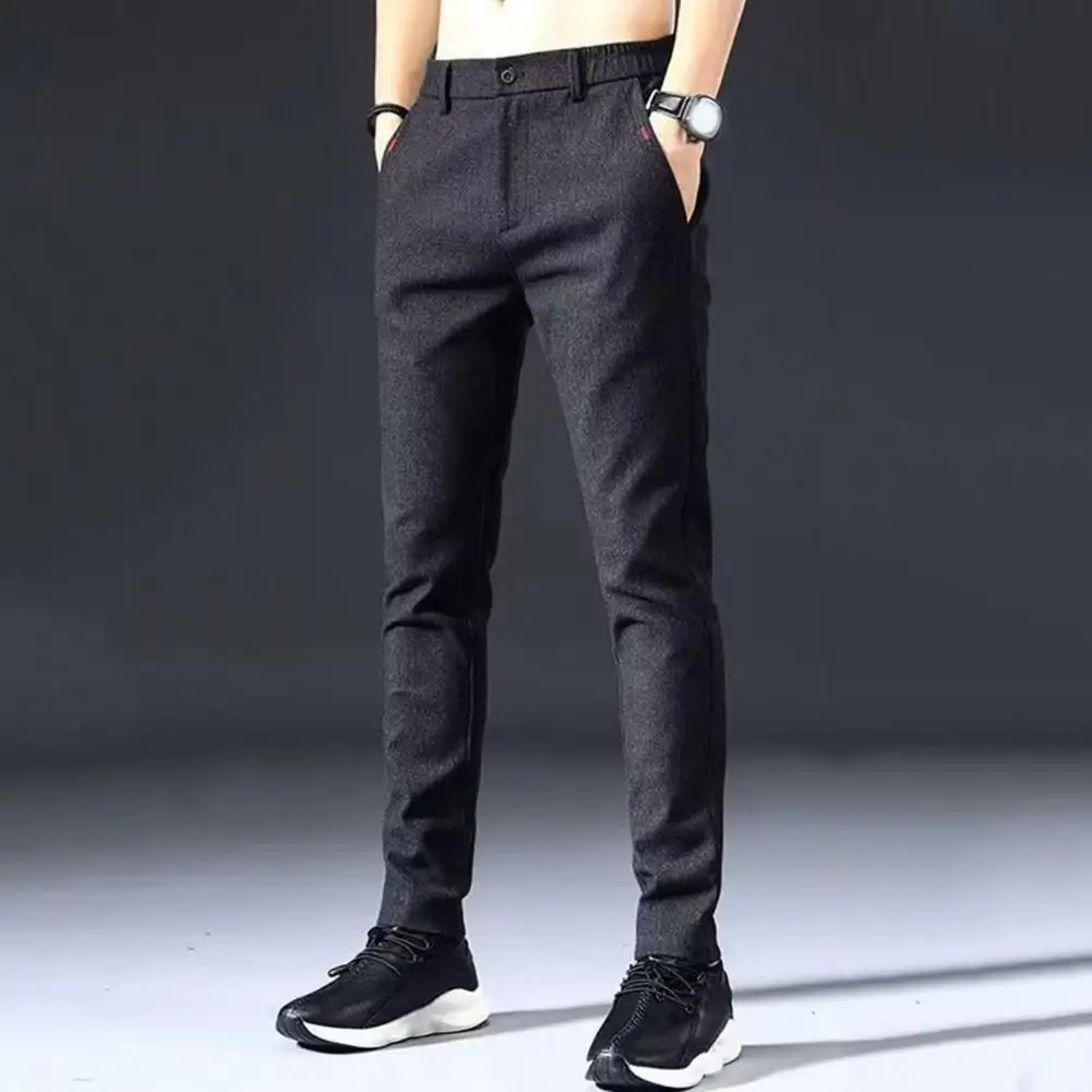 

Men Pants Men Formal Trousers Formal Business Style Men's Straight Solid Color Pants with Mid Waist Full Length for Comfort