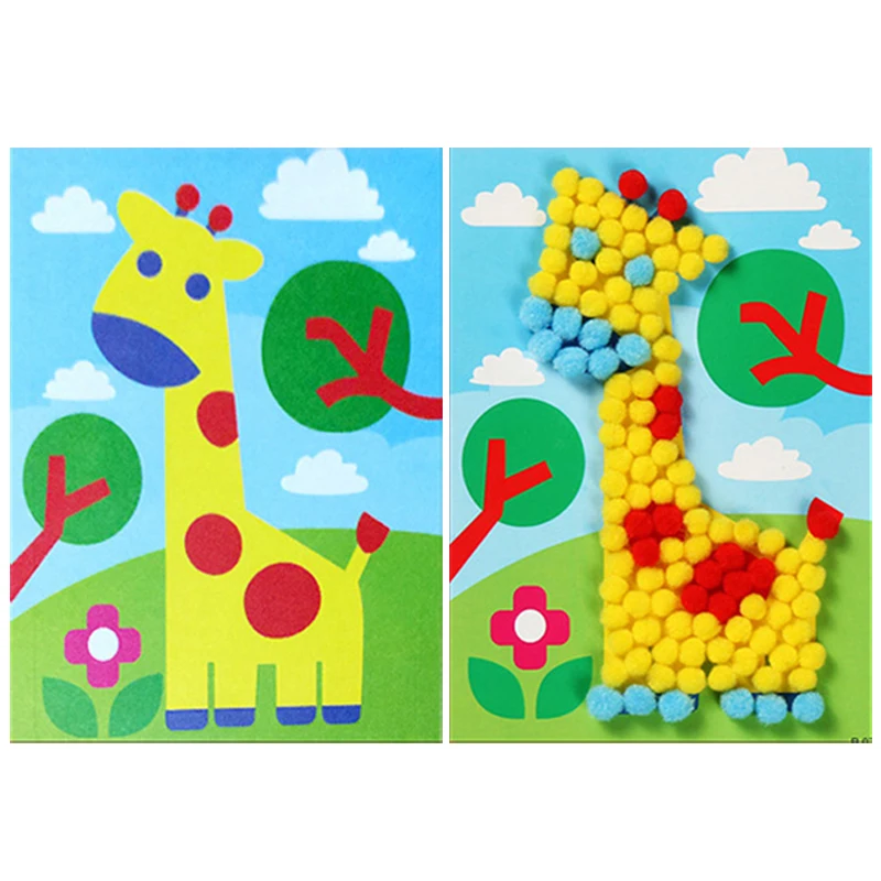 Children DIY Stickers Toys Button/Pompom/Diamond Early Education Kids Puzzle Handmade Creative Painting 3-6 Years Old Gifts TMZ 4