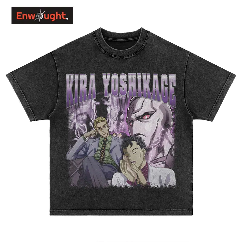 

Kira Yoshikage T Shirt Men Harajuku Vintage Washed Anime JoJos Bizarre Adventure T-shirt Streetwear Manga Short Sleeve Tops Tees