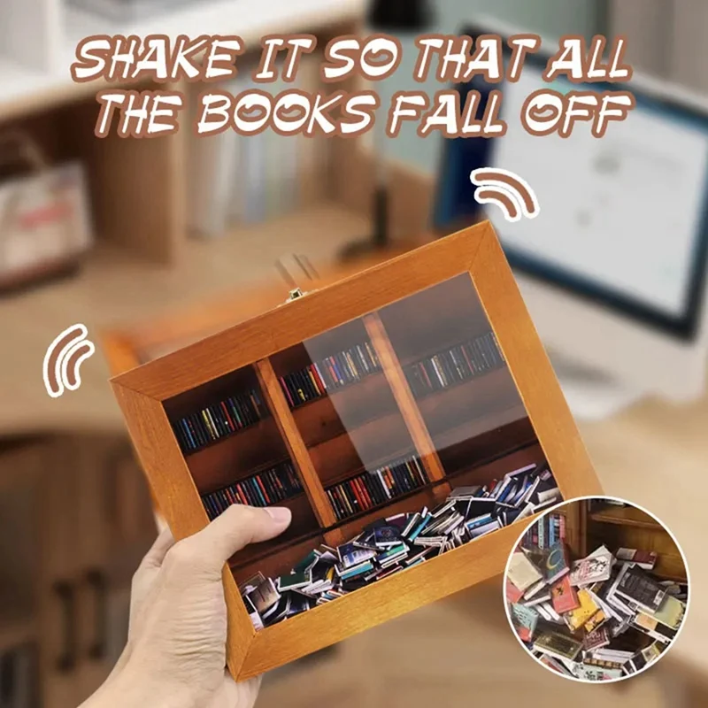 Creative Anti-Anxiety Bookshelf With 200Books Miniature Library Wooden Bookshelf Fidget Toys Shake Away Your Anxiety Creative A 3