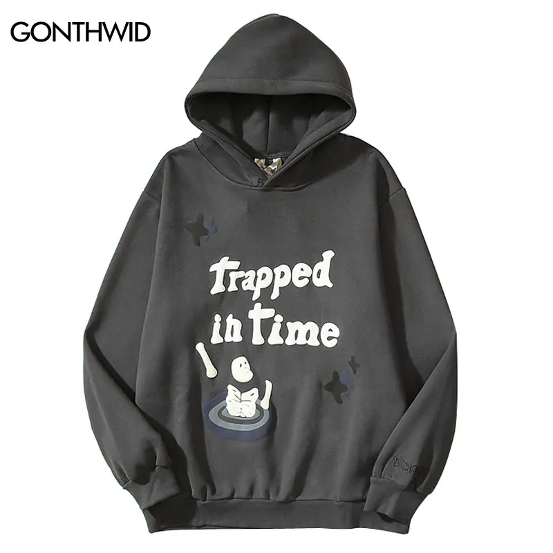 

Толстовка с капюшоном в стиле хип-хоп, уличная одежда, флисовая толстовка с капюшоном и надписью в виде черепа и скелета, Свободный пуловер яркостью 2K