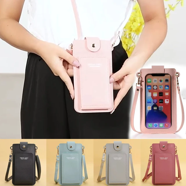 Bolso de mano de cuero con pantalla táctil para mujer, bandolera de mano  con bolsillo para teléfono móvil, Mini funda para móvil - AliExpress