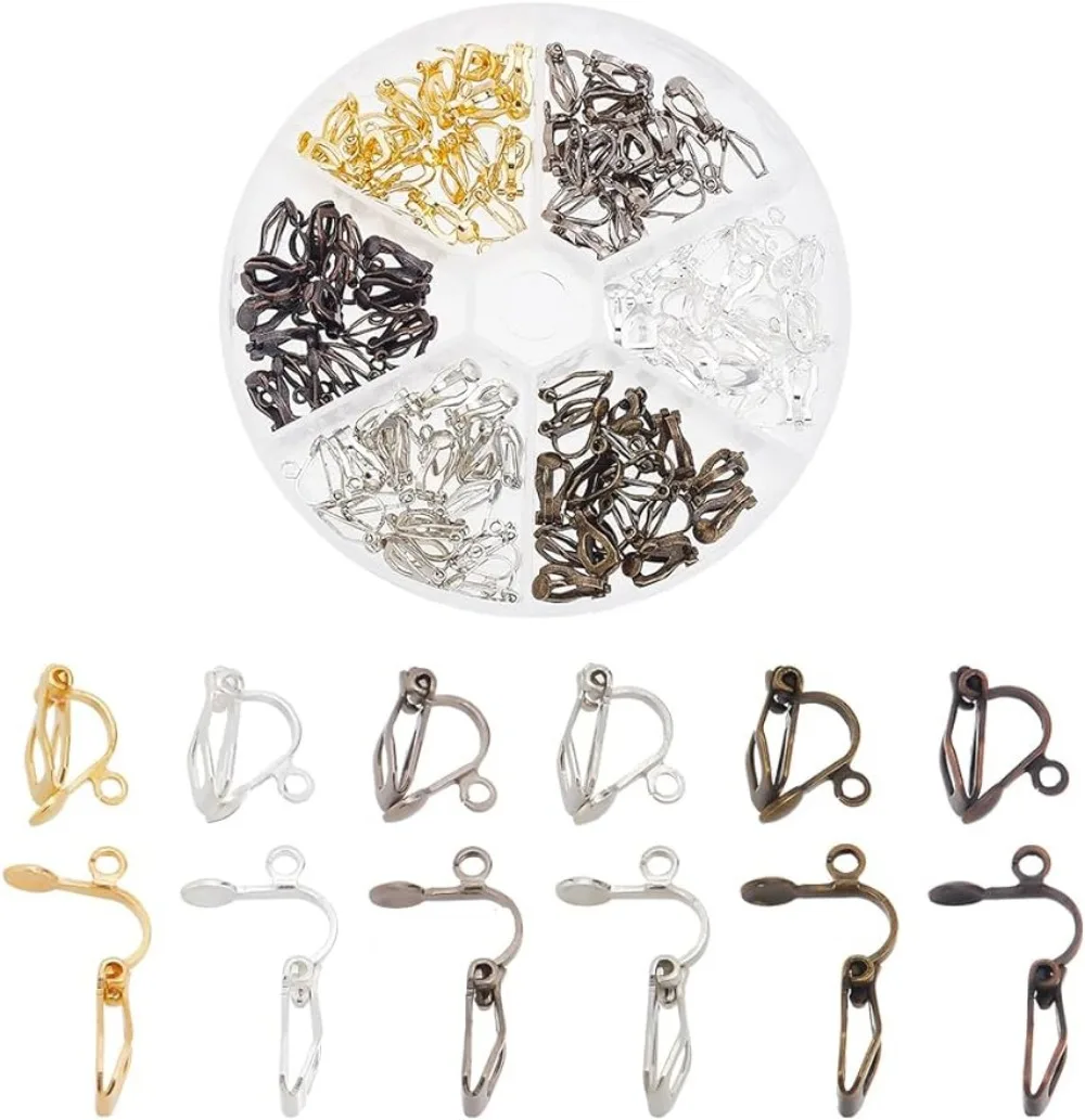 

Латунные серьги-клипсы размером 13x6x7 мм, 6 цветов, около 96 штук