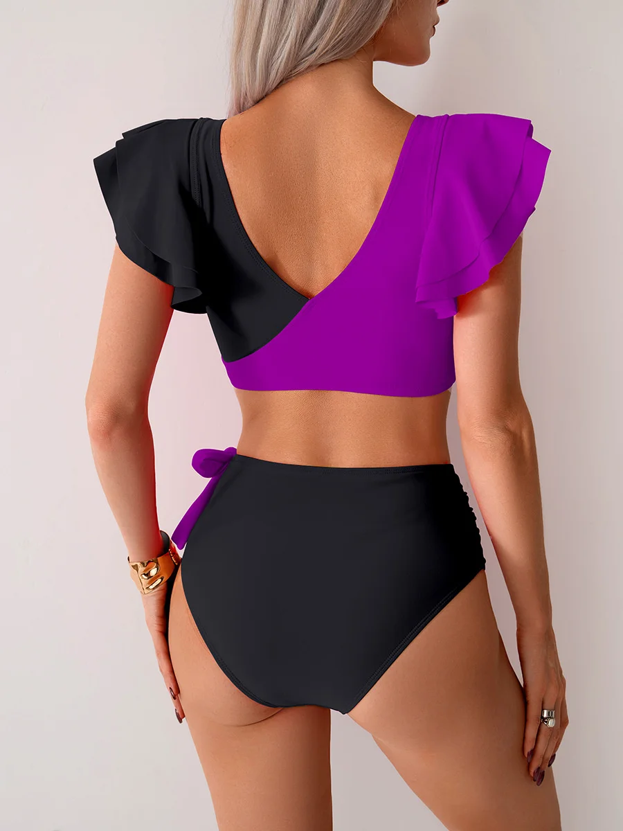 Zweiteilige Badeanzüge für Damen, Farbblockierung, Damen, Sommer, Pool, Strand, Schwimmweste mit Brustpolster, Shorts, Urlaub, Vintage-Badeanzug – Detail 11
