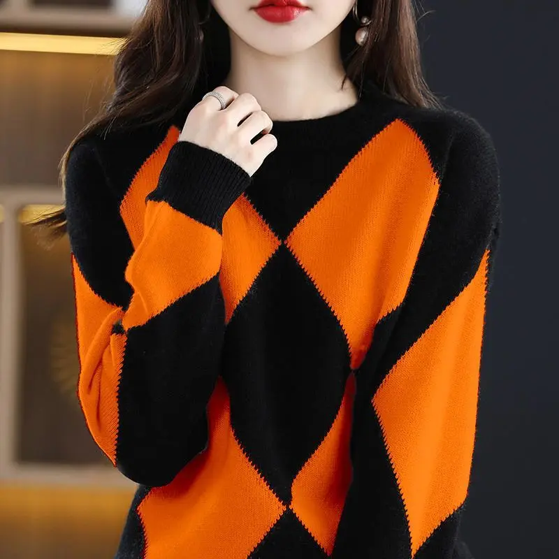 Autumn Winter KPOP Fashion Style Harajuku Slim Fit Tops Women Loose Casual All Match Knitwear O Neck Insert Long Sleeve Sweaters