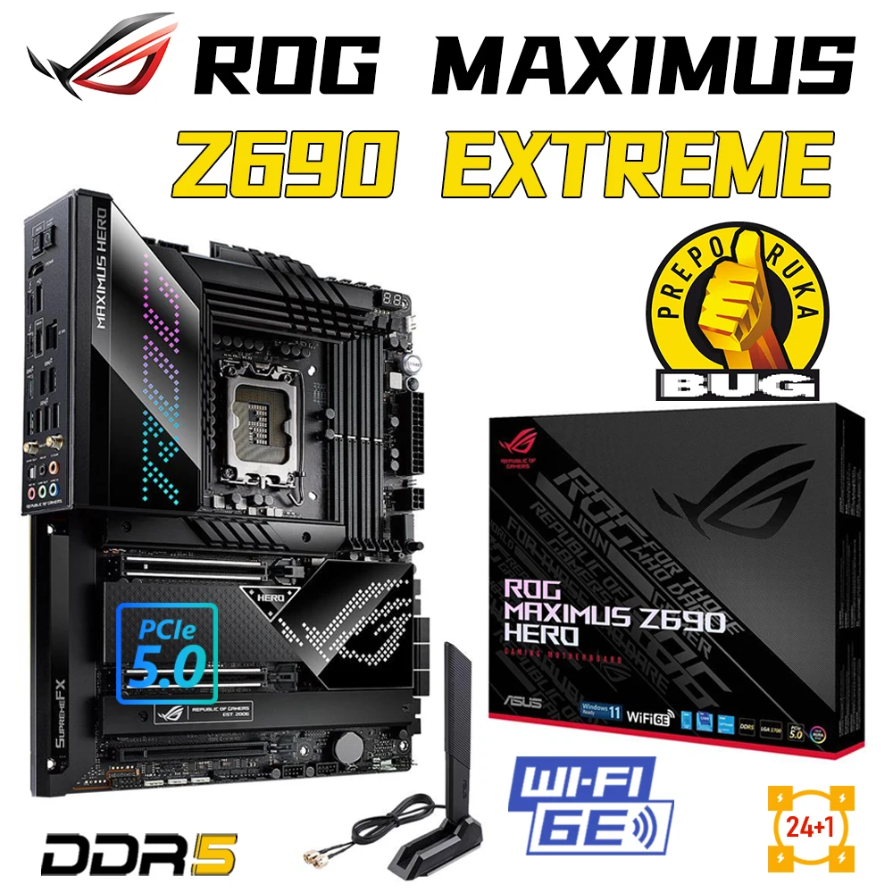 

ASUS E-ATX Mainboard LGA 1700 DDR5 ROG MAXIMUS Z690 EXTREME Dual Thunderbolt 4 PCIe 5.0 Five M.2 NVME 128G Intel 13th Gen Gamer