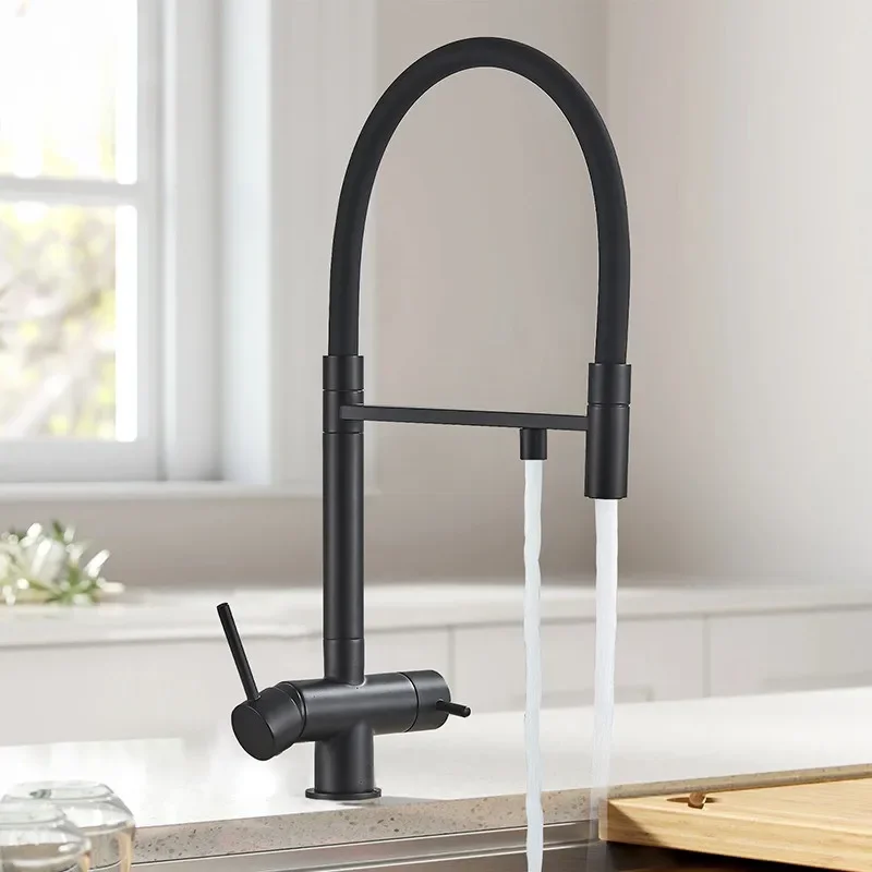 

Filtered Kitchen Faucets Dual Spout Filter Faucet Mixer Pull Out Spray 360 Rotation Water Purification 3 Ways Sink