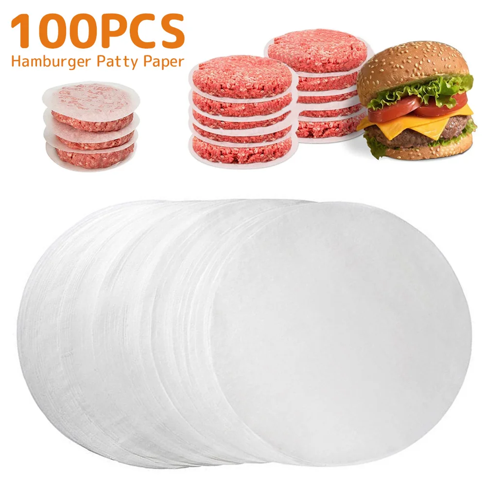 100 Pieces Hamburger Patty Paper Waxed Butcher Paper Sheet Non-stick Parchment Round Wax Hamburger Patty