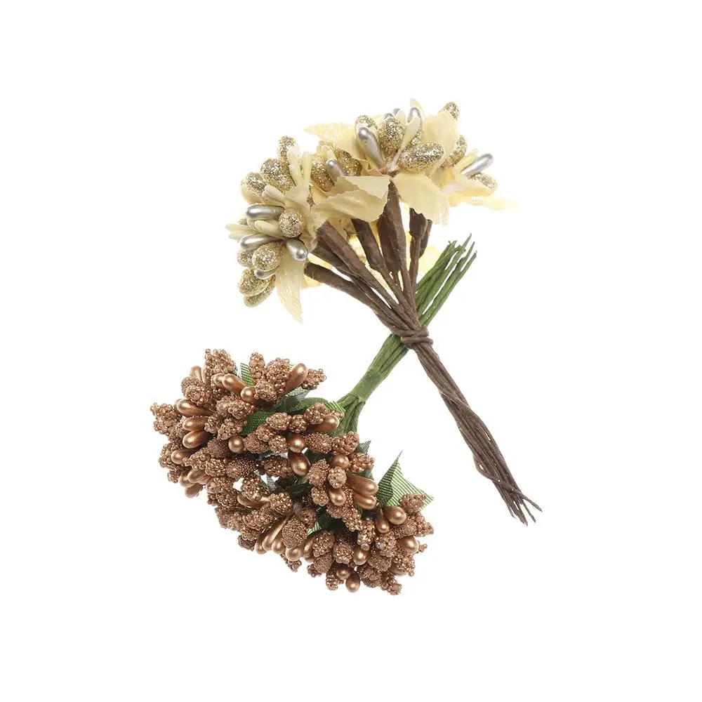 Description Picture 6 of item12/90pcs Gold Hybrid Emulation Flower Wedding Artificial Plants Cherry Berries Bundle Stamen Wreaths Decoration
