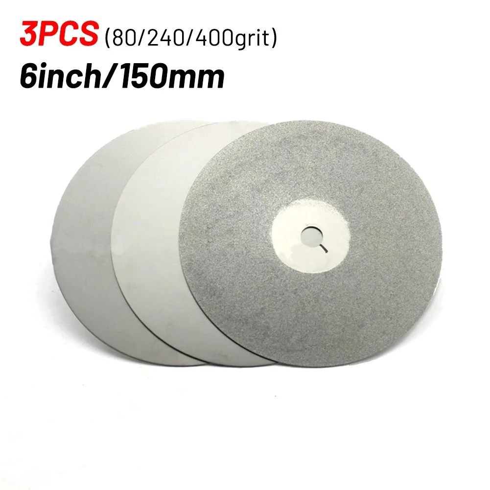 

3Pcs 4''/6''/8''150mm Diamond Coated Grinding Wheel Disc 240/600/3000 Grit Flat Lap Polishing Grind Wheel For Jewelry Glass Rock