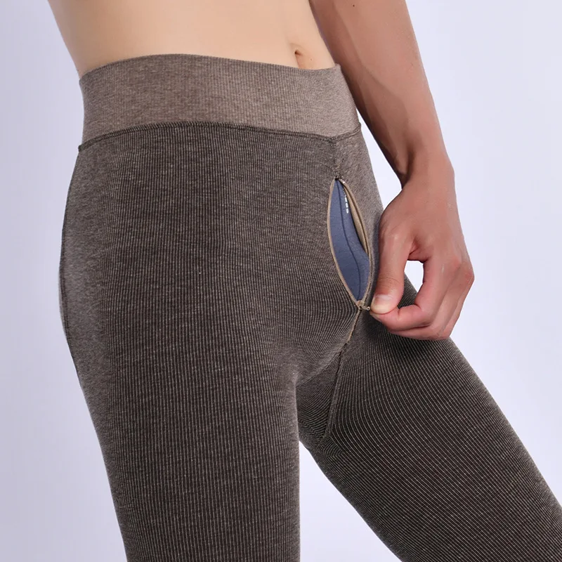

Mens Tights Zipper Open Solid Color Slim Plush Warm Pants Elastic Winter Autumn Tights Sexy Fetish Wear Leggings