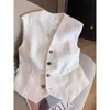 White V-Neck Suit Jacket Vest Women's Fashionable Sleeveless Top Korean Style Summer Tank Top Polyester Fiber