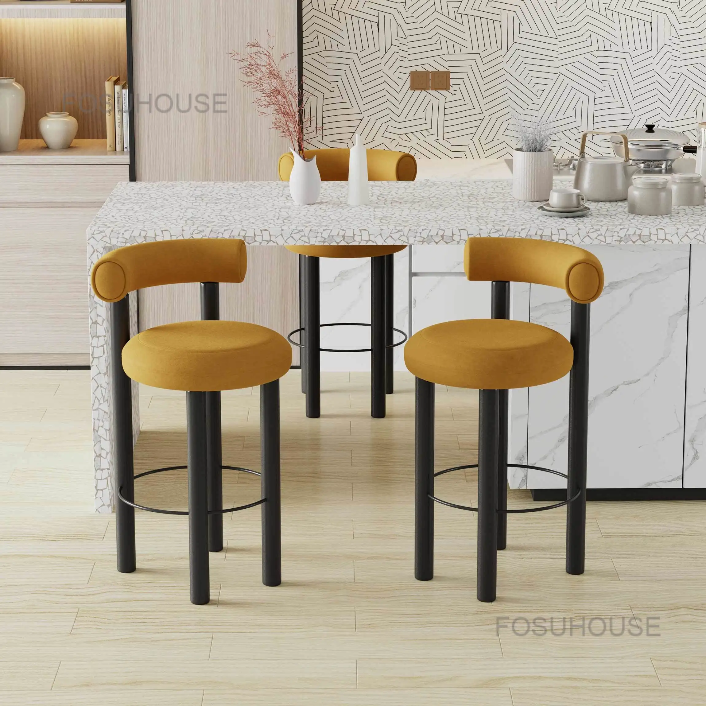 European Designer Single Metal Bar Chairs Kitchen Furniture Modern