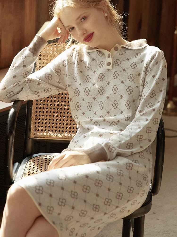 

Новинка осеннее вязаное платье с четырьмя цветами женское французское шерстяное платье средней длины для ленивых