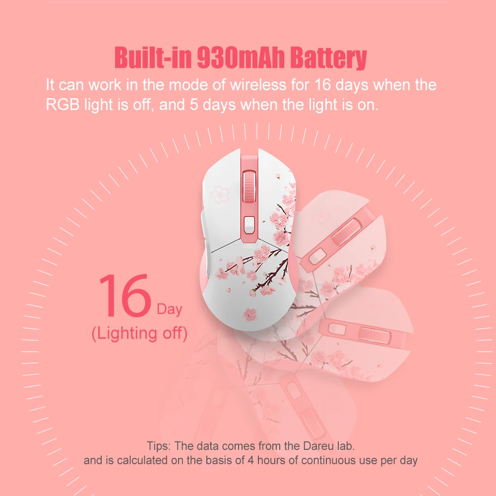 Dareu-modos Duplos Gamer Mouse Rgb 2.4g Ratos de Jogos com Fio sem Fio Bateria Recarregável Embutida de 930mah Conjunto Macro para pc Laptop - Imagem 2