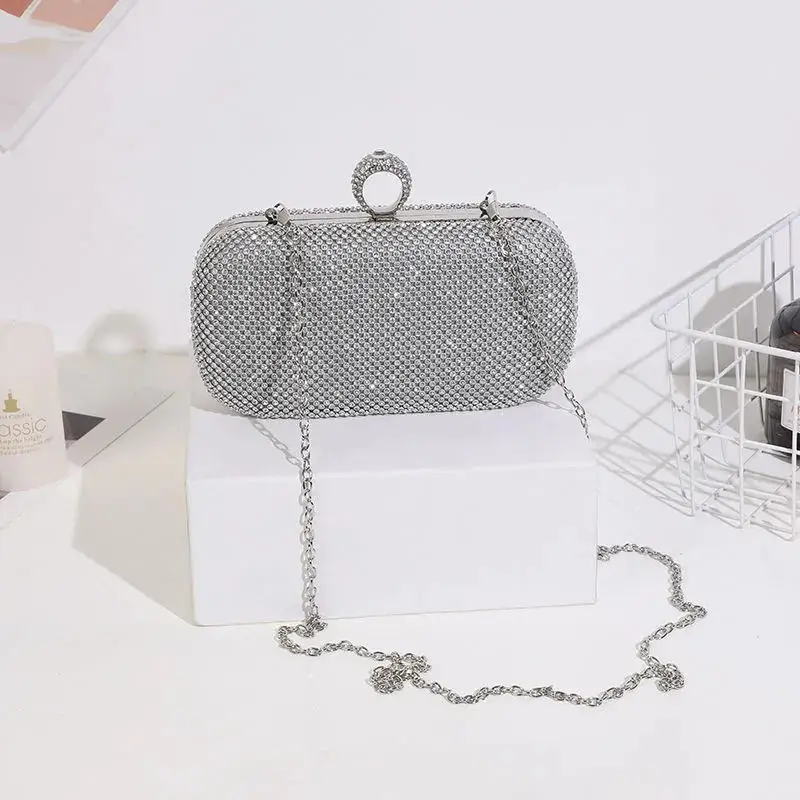 Silver metal mesh evening clutch bag with knuckle rings prom party wedding  NEW