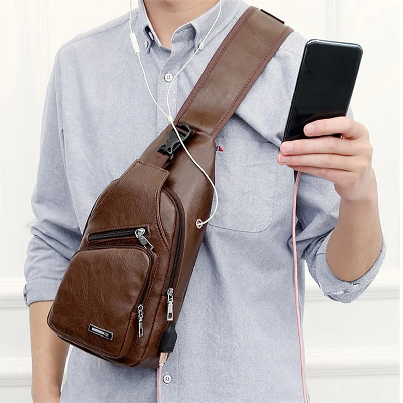 

Men'S Crossbody Bags Men'S Usb Chest Bag Designer Messenger Bag Leather Shoulder Bags Diagonal Package Back Pack Travel New