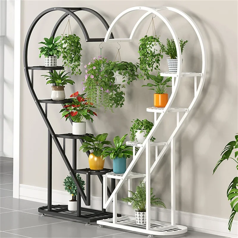 

Подставка для цветов из кованого железа, многоярусный стеллаж для улицы, балкона, гостиной, комнатное украшение для растений, стойка в форме сердца для цветов