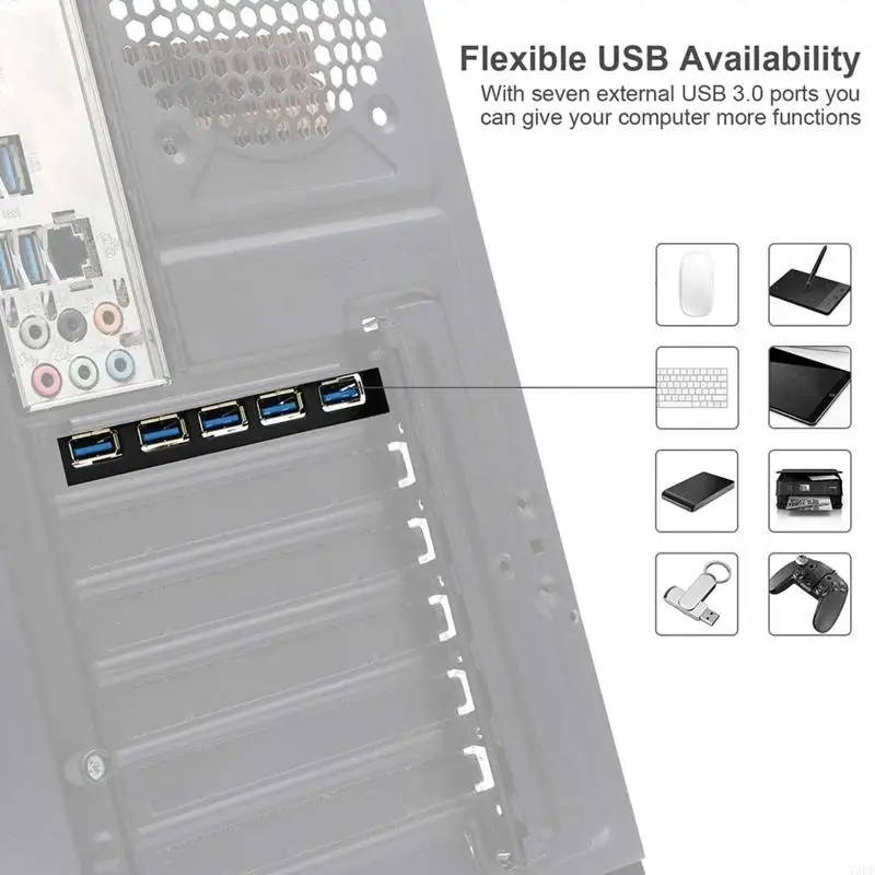 T3EE PCIE to USB3.0 Expansion Card Power Supply 7-port USB Extender Small Slot 5Gbps for Hard Drives Game Controllers