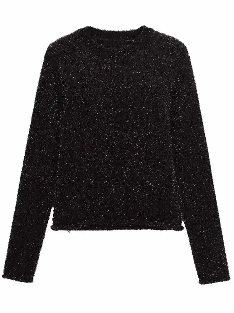 

Женский трикотажный пуловер с длинным рукавом и круглым вырезом