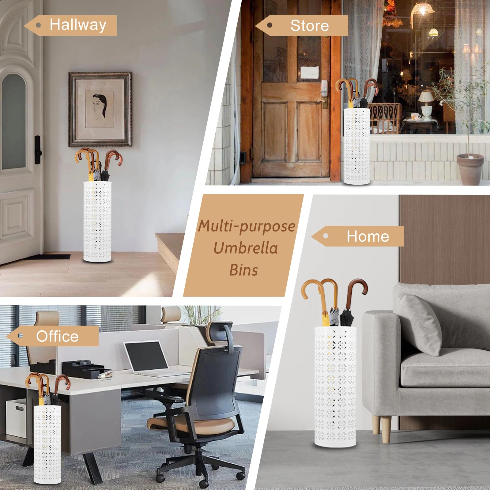 Sunicon Porte-Parapluie Pour Entrée En Métal Creux Autoportant Rond Porte-Parapluie Organisateur Poubelle Pour La Maison Hôtel Bureau Décor (Small