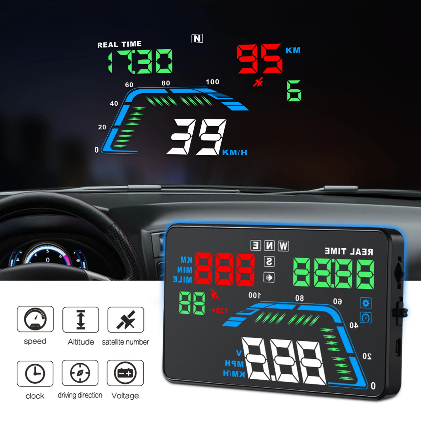 WYOBD Q7 GPS HUD  ÷, ڵ   Ϳ  GPS ӵ,   溸, ð  Ÿ