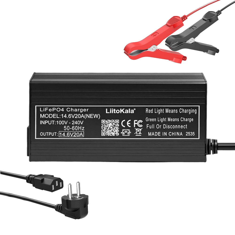 1-2PCS 14.6V 20A Lifepo4 배터리 충전기(EU/US 플러그 포함) 4S 12V20A 클립 헤드 충전 DC 어댑터 입력 100-240V