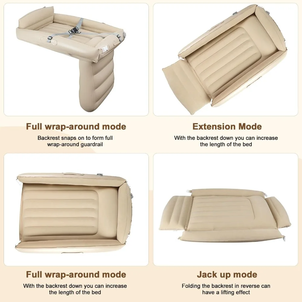 Letto gonfiabile da viaggio per bambini, materasso ad aria gonfiabile per aereo, treno, auto, con cintura di sicurezza - immagine 4