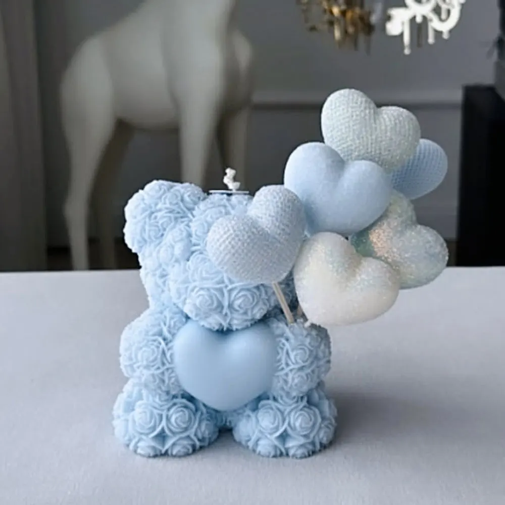 Love Rose Bear Scent Candle Silicone Mold Relief Flower Teddy