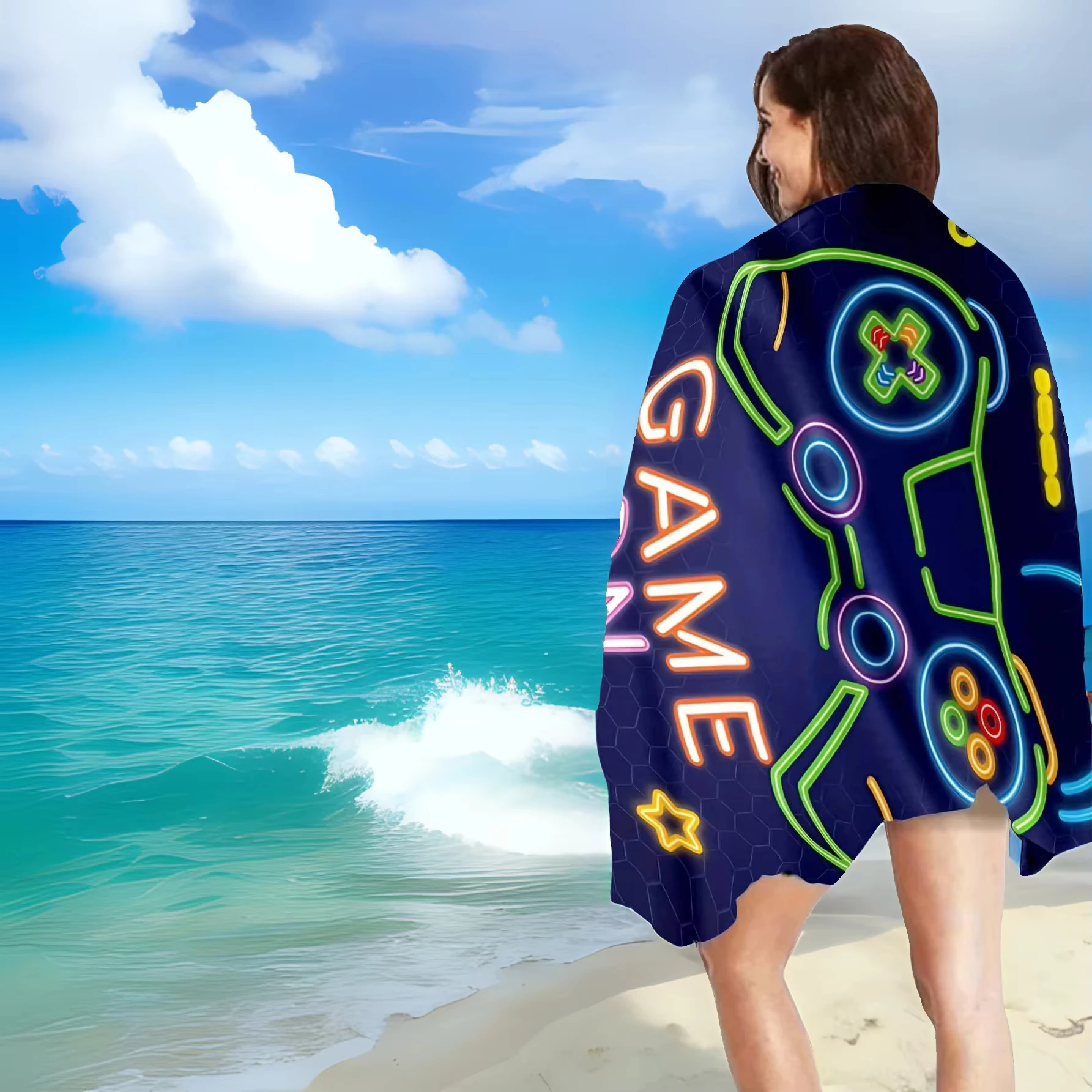 1pc Quick Drying Microfiber Game Console Beach Towel - Soft, Absorbent, Lightweight, Sun Protection - Perfect Summer Accessory 6