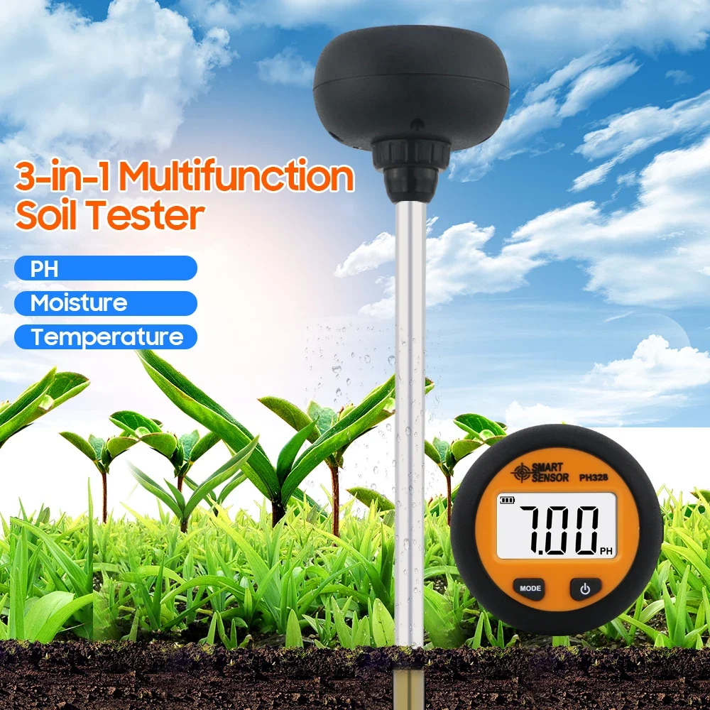 SMART SENSOR PH328 Digital Backlight Soil Tester 3 in1 pH/ Moisture/ Temperature