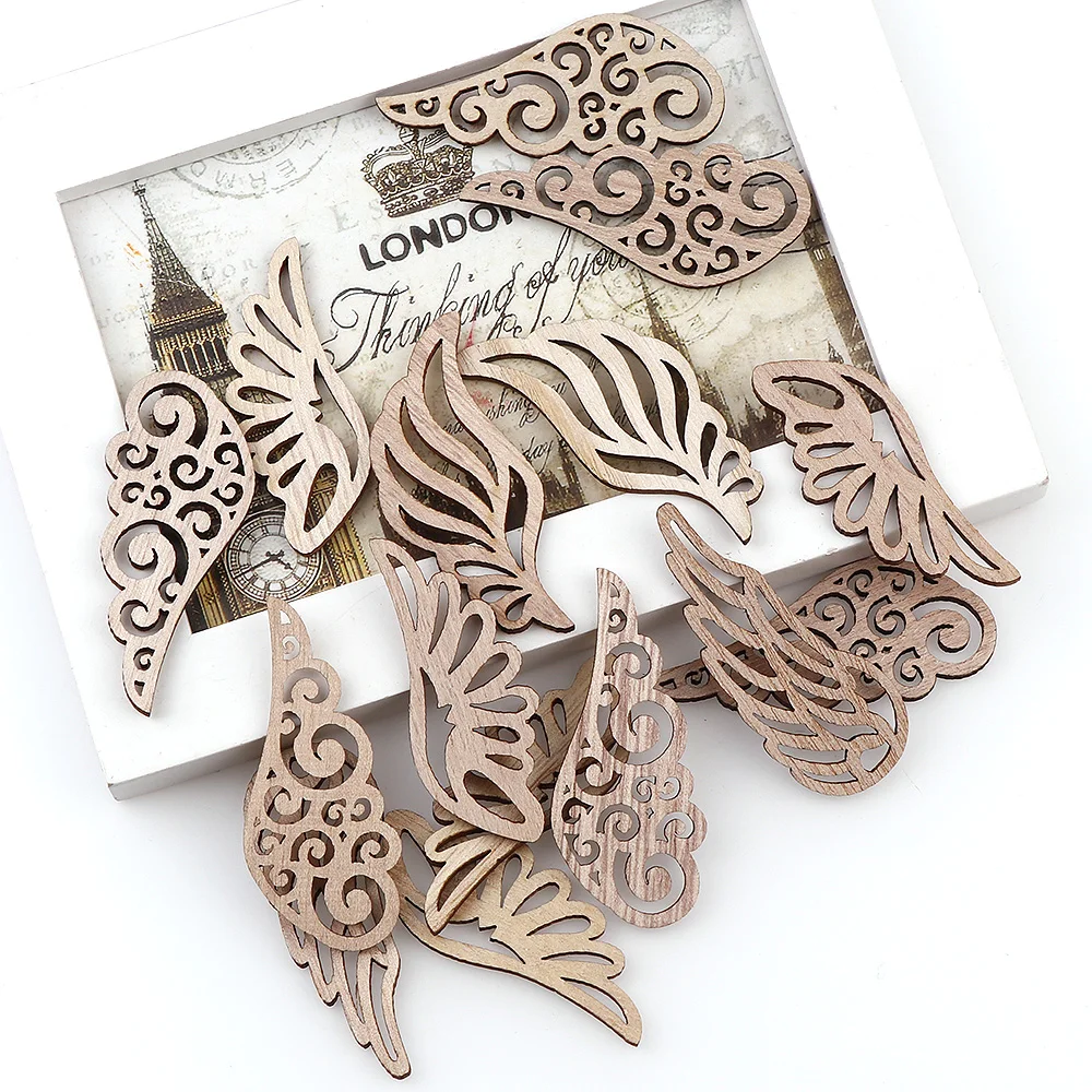 

4 Angel Wings Wood Chip Decorative Ornaments Artwork Clip Book DIY Handmade Graffiti Button Accessories 20pcs