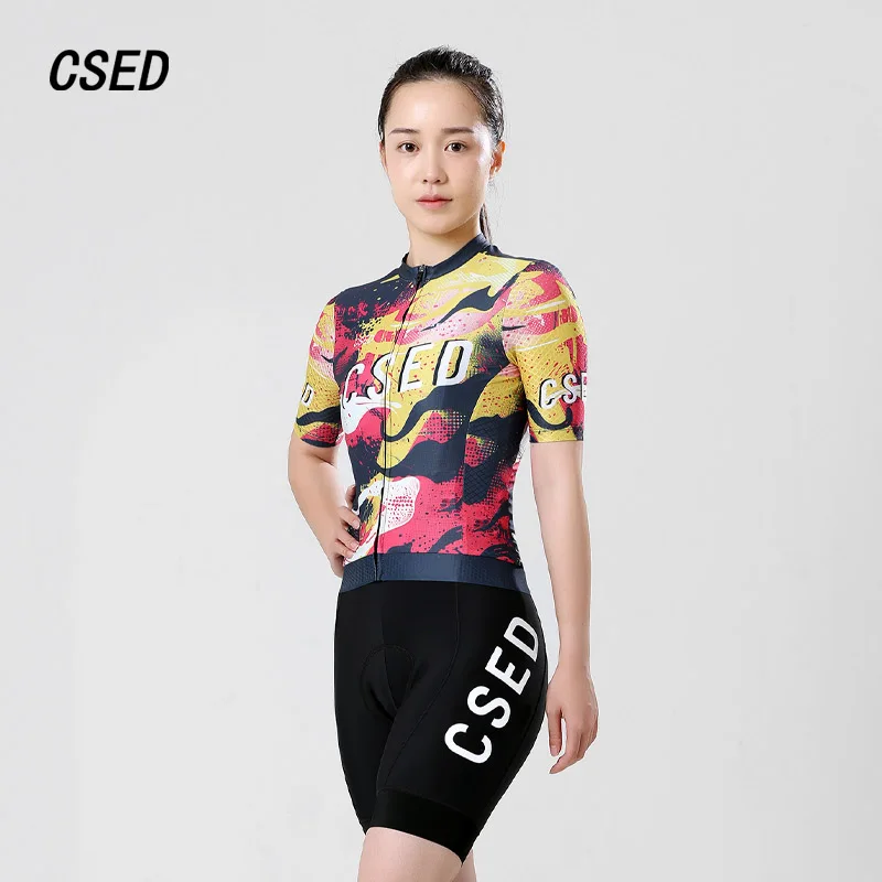 CSED Cycling Jersey Summer Bicycle Riding Clothes Bunting Women's Short Sleeve Bike Clothing Top Shirt Full Zipper Breathable