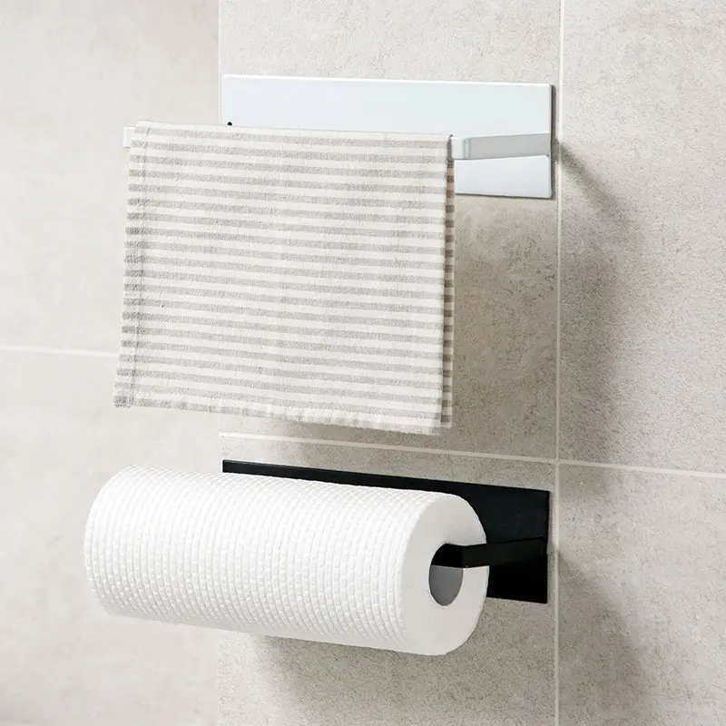 1pc Carbon Steel Paper Towel Holder No Punch Wall Mounted Storage Rack Household Paper Hanger Kitchen Bathroom Accessories