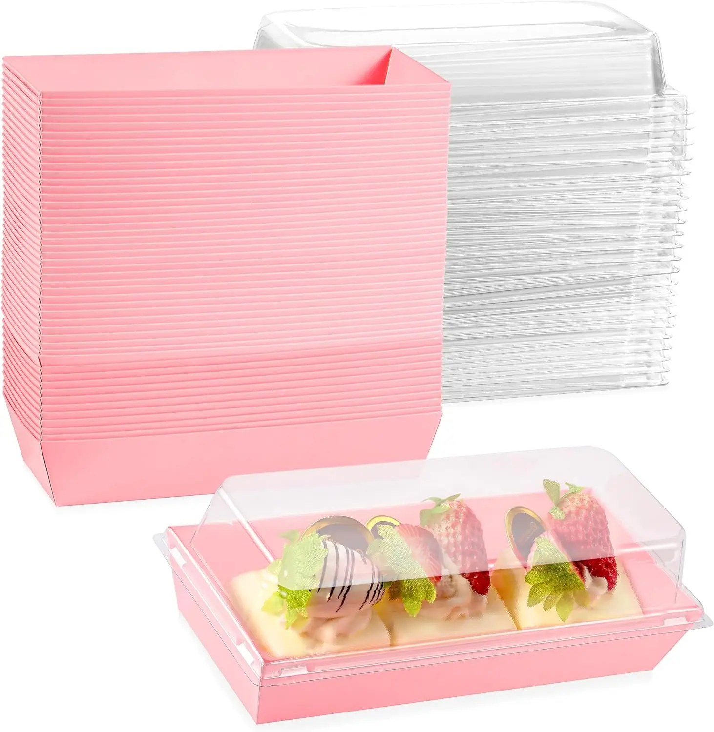 50pcs Baking Rectangular Paper And Plastic Box Rolled Cake Sandwiches Bacon Scallops Disposable Pastry Packaging Box disposable lunch box disposable containers baking cake box