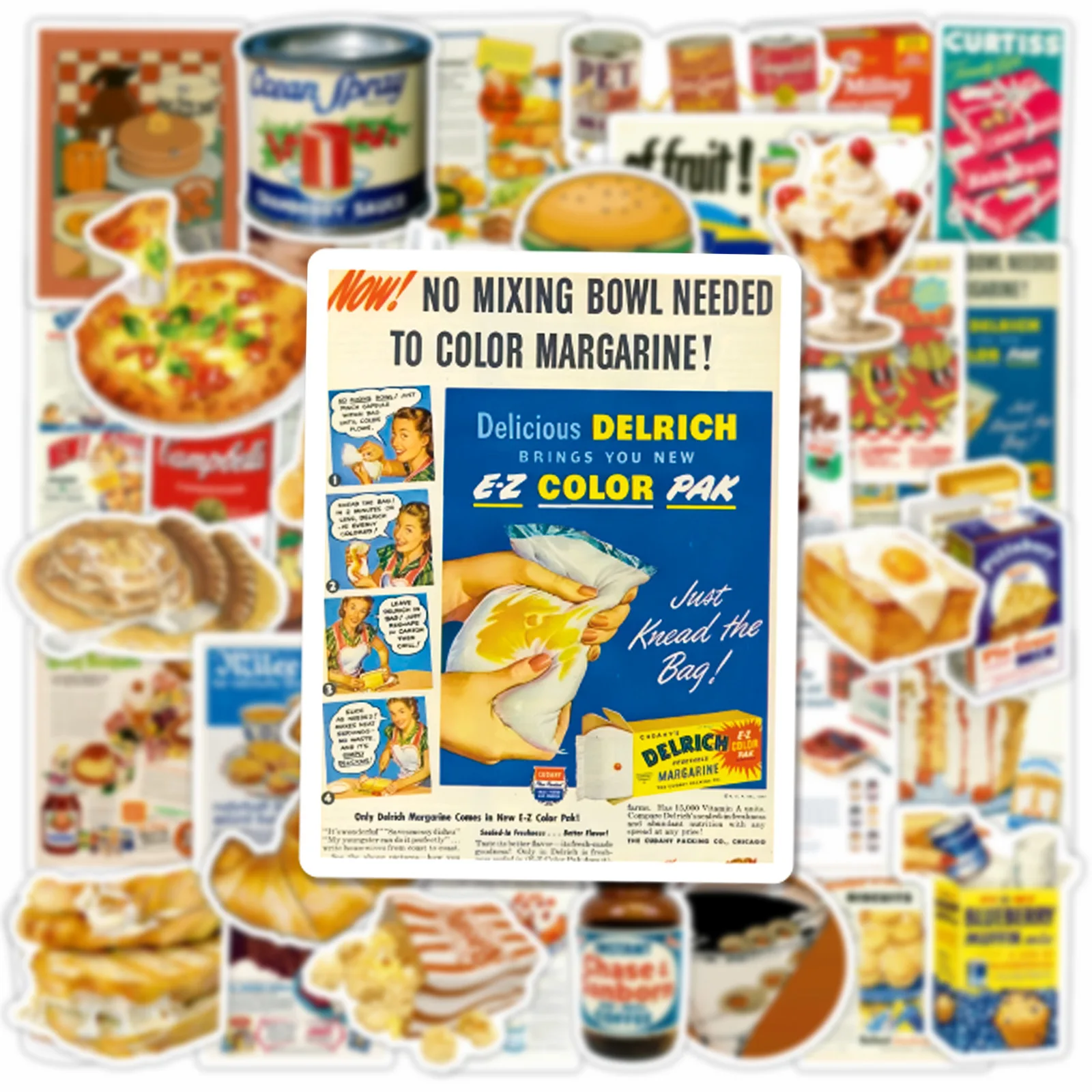 

10/30/50PCS Cute Retro Food Ins Style Poster Sticker DIY Phone Laptop Luggage Skateboard Graffiti Decals Fun for Kid Gift