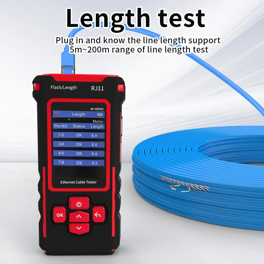 NF-859GK Line Finder Network Tester Red Light Single Head Crimping Length Breakpoint IP Scanning PING Charging Type 6