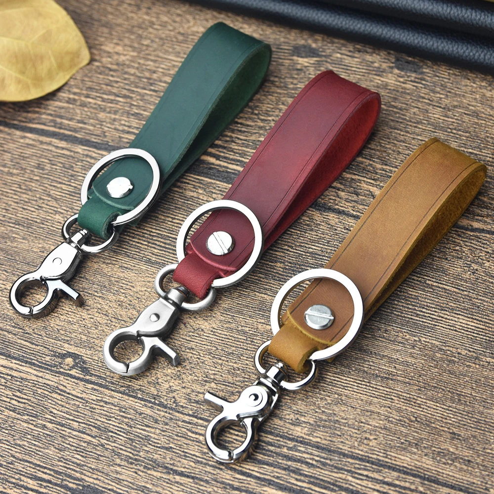 5pcs Genuine Cowhide Car Keychain Fashion Men's Car Keychain Upscale Business Gift Leather Keychain with Ring Key Accessories