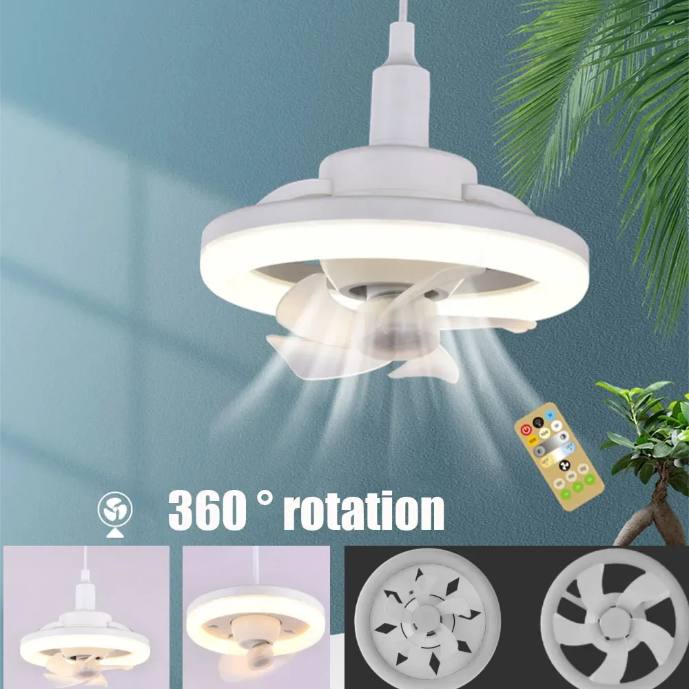 60W Ceiling Fan E27 With Led Light And Remote Control 360 ° Rotation Cooling Electric fan Lamp Chandelier For Room Home Decor