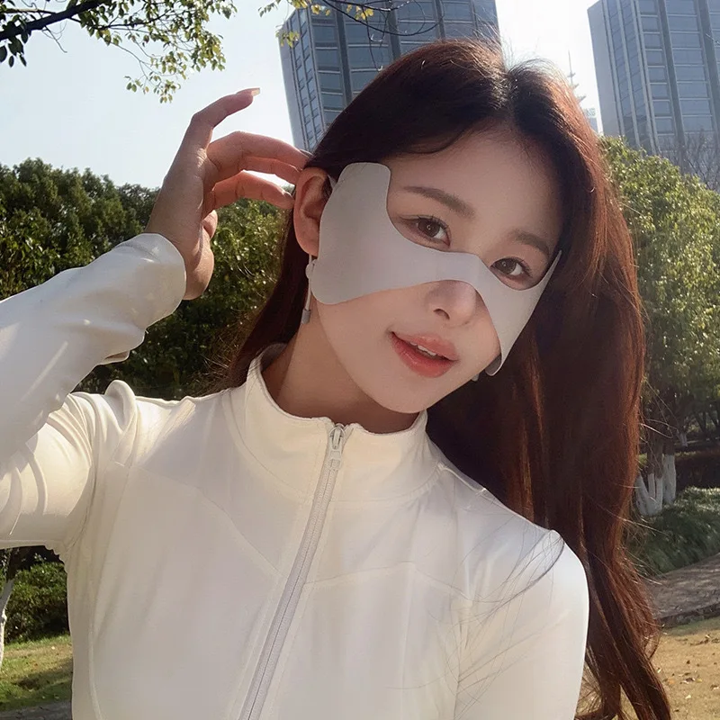 통기성 좋은 아이스 실크 심리스 보우 선 마스크, 자외선 차단 페이스 커버 (골프, 사이클링, 야외 스포츠용), 시원하고 편안한 착용감